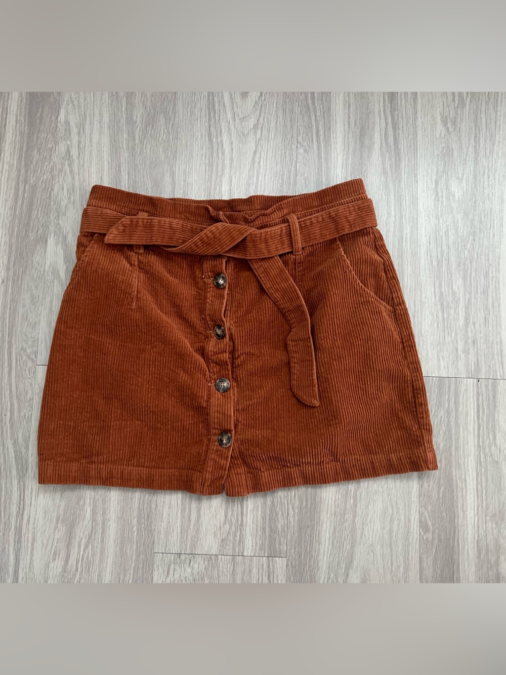 Windsor Rust Brown Corduroy Button Front Mini Skirt With Belt Size Large